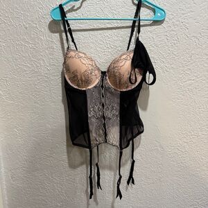 NWT Black ballerina lace up corset bustier with thong medium